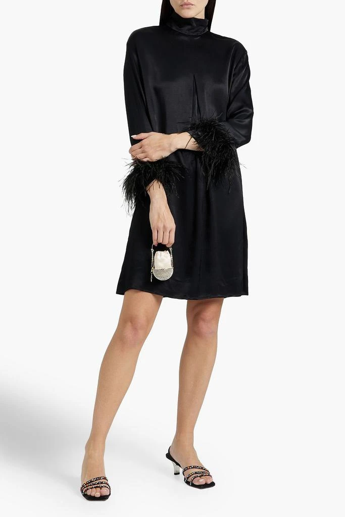 Sleeper Party feather-trimmed satin mini dress 2