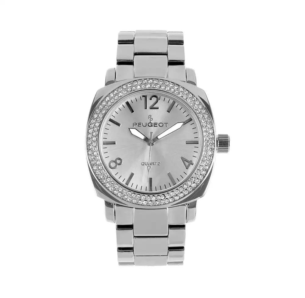 Peugeot Women's 40mm Silver Boyfriend Bracelet Watch with Crystal Bezel