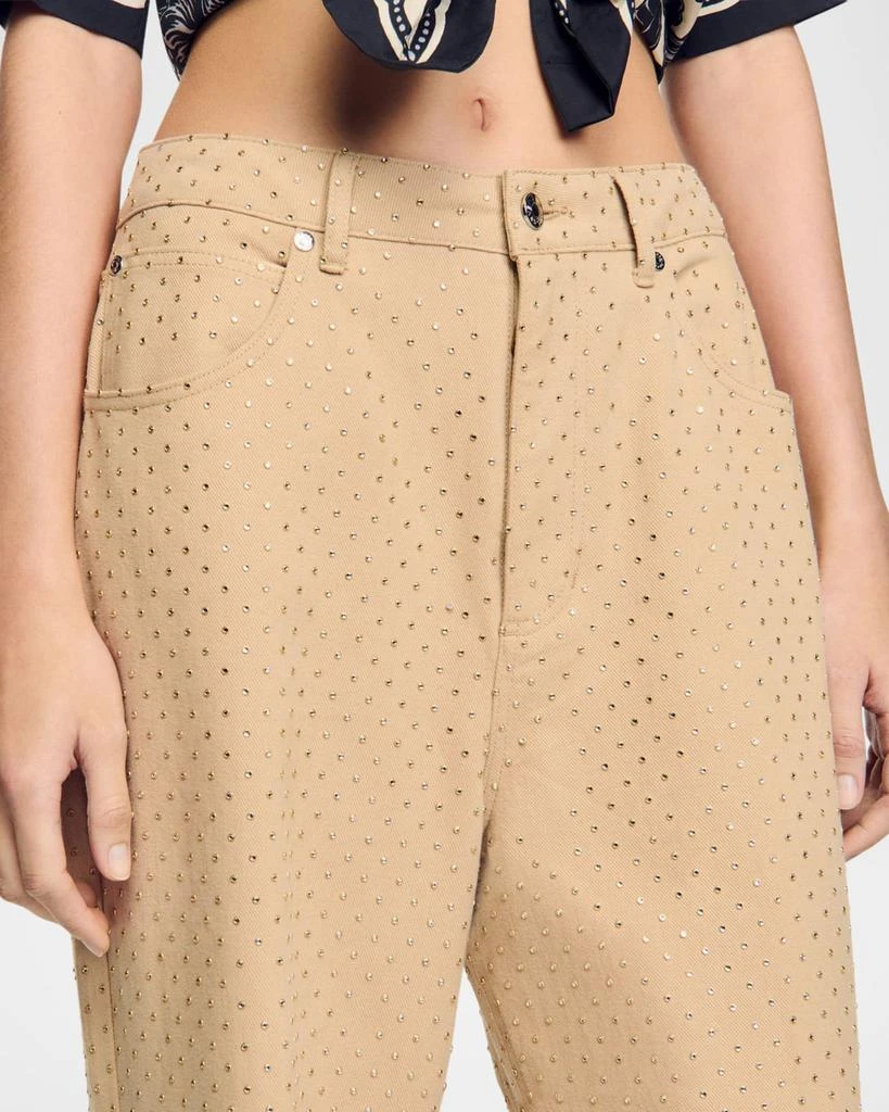 Sandro Golden Embellished Wide-Leg Jeans 5