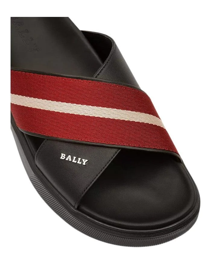 Bally Jake 6300473 Men's Black/Red Calf Plain Leather Sandals 2