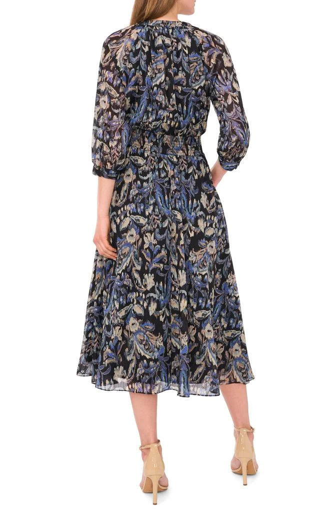 Halogen Print Smocked Waist Chiffon Midi Dress 2