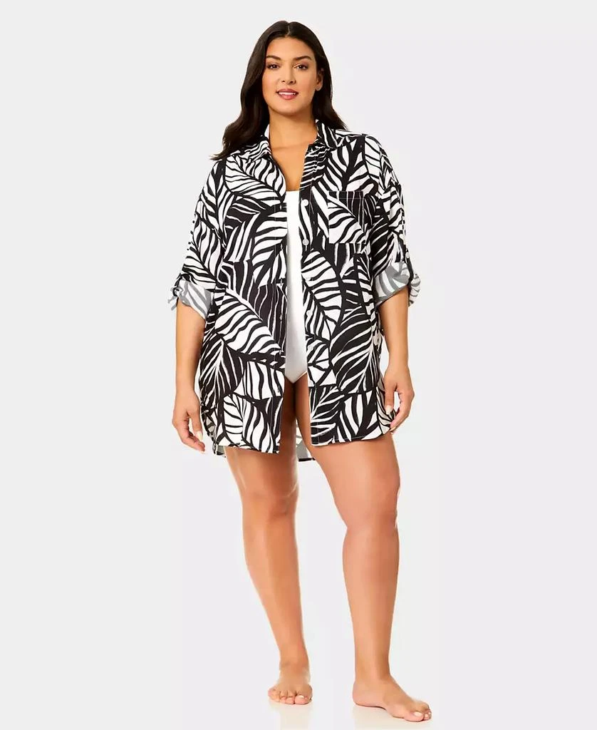 Anne Cole Plus Size Button-Down Cover-Up Shirt