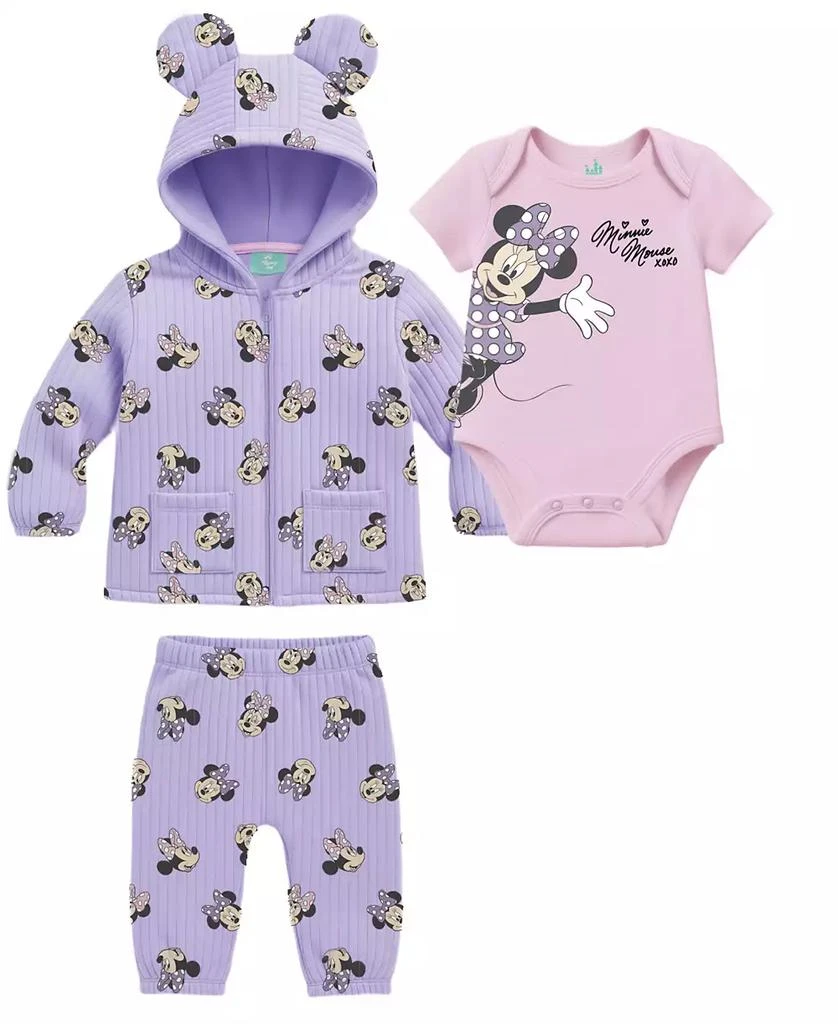 Disney Baby Girls
 Minnie Mouse Bodysuit, Hooded Jacket 
Pants, 3-Piece Set