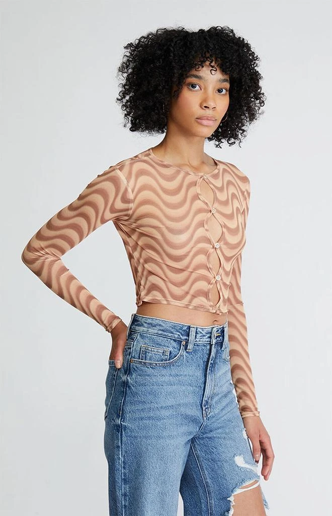 Daisy Street Brown Swirl Mesh Long Sleeve Top 2