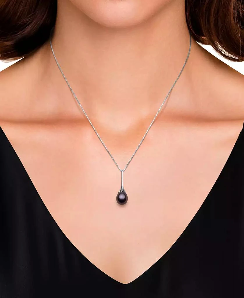 Belle de Mer Dyed Black Peacock Cultured Freshwater Pearl (7-8mm) Pendant 18" Necklace in Sterling Silver 2
