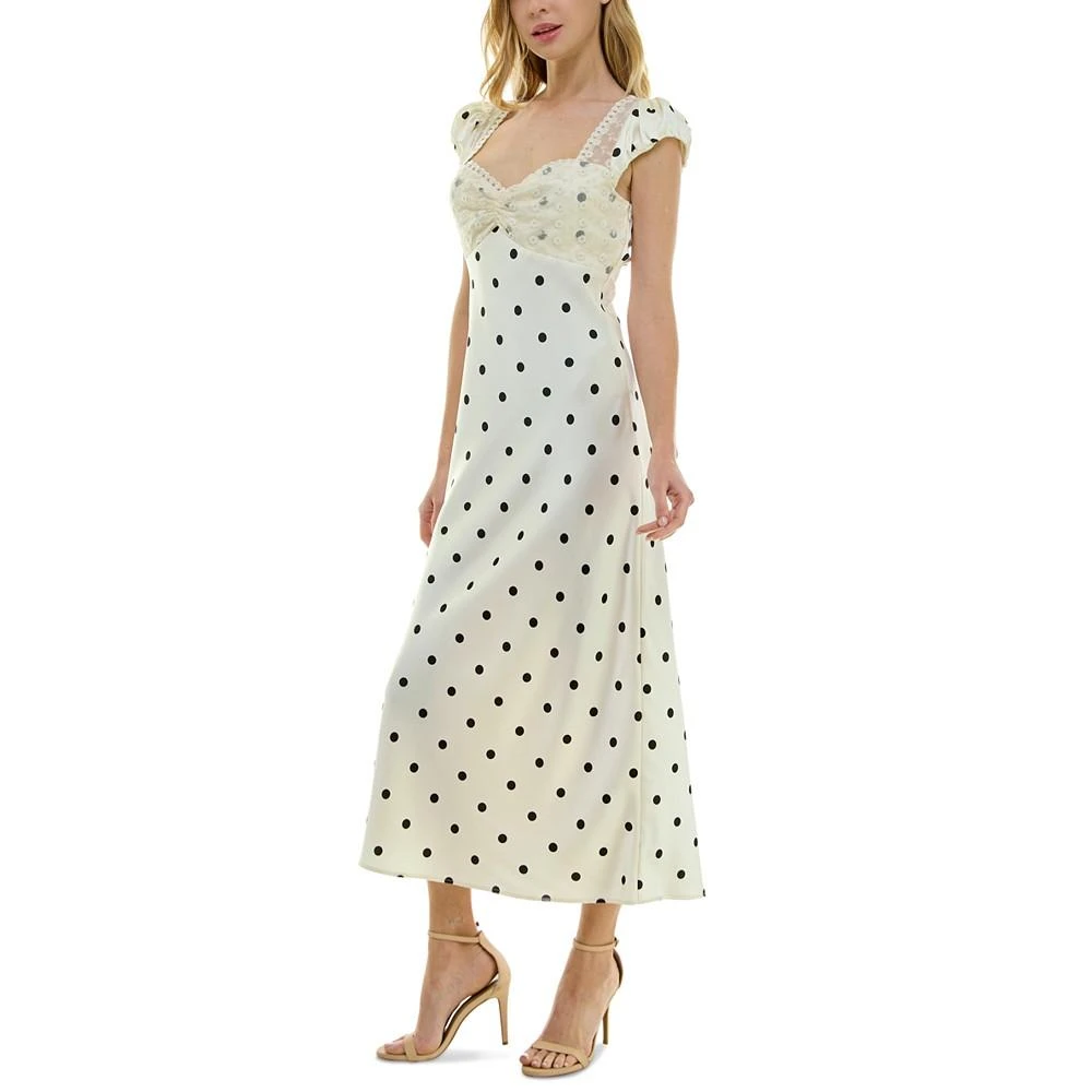 Crystal Doll Juniors' Polka Dot Lace-Trim Satin Maxi Dress 5