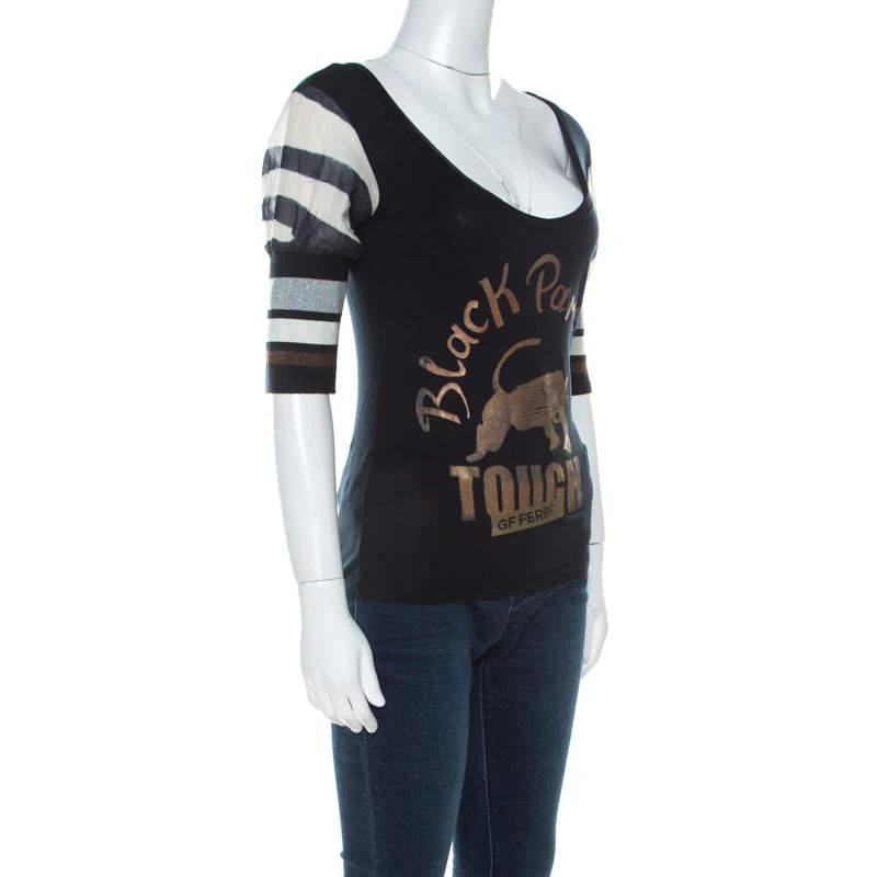 Gianfranco Ferre GF Ferre Black Panther Print Jersey Scoop Neck Top S 2