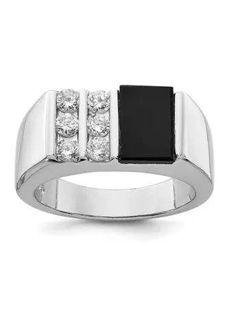 Belk & Co. Co. Mens Sterling Silver Cubic Zirconia And Onyx Ring 1