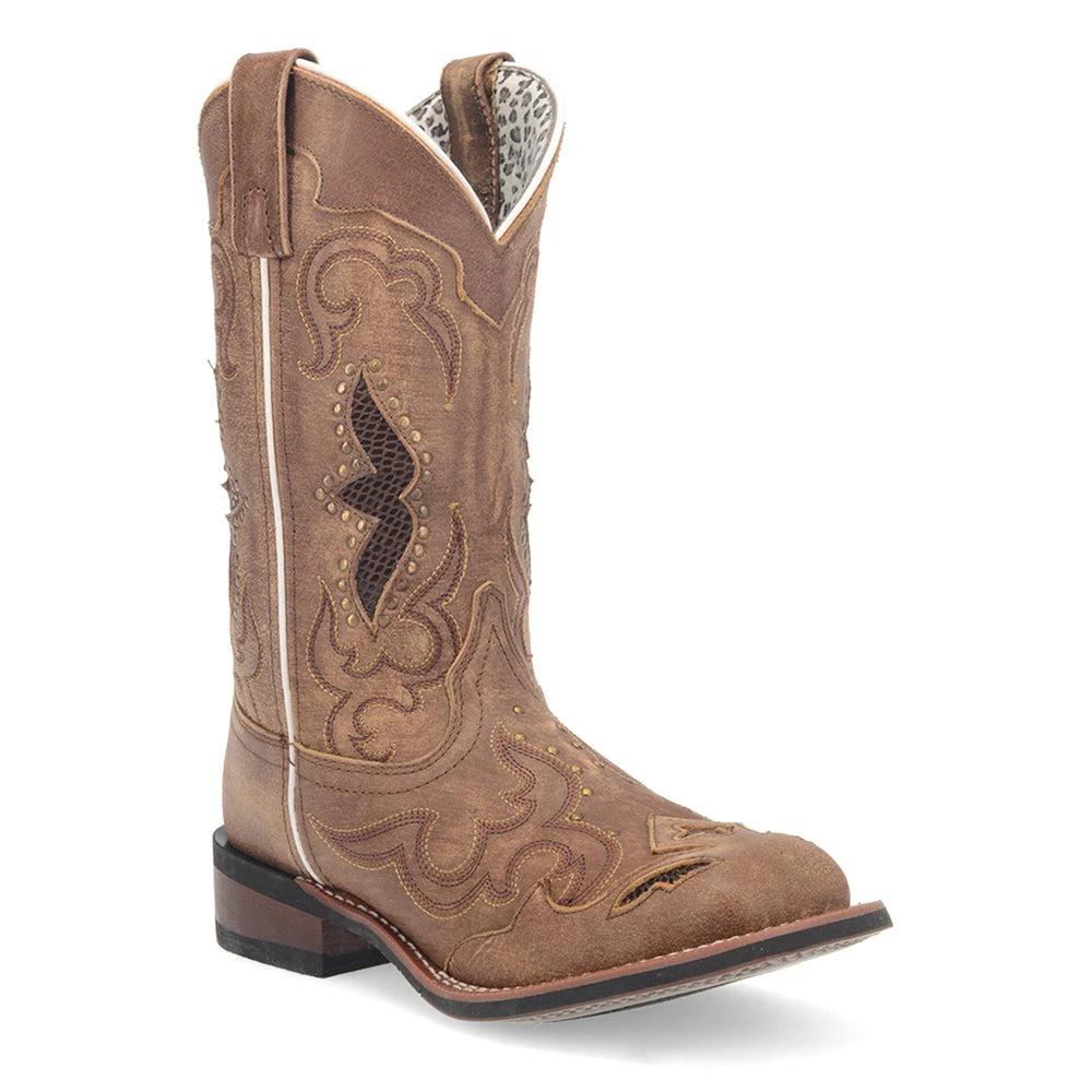 Laredo Spellbound Studded Tooled Inlay Embroidered Square Toe Cowboy Boots 2