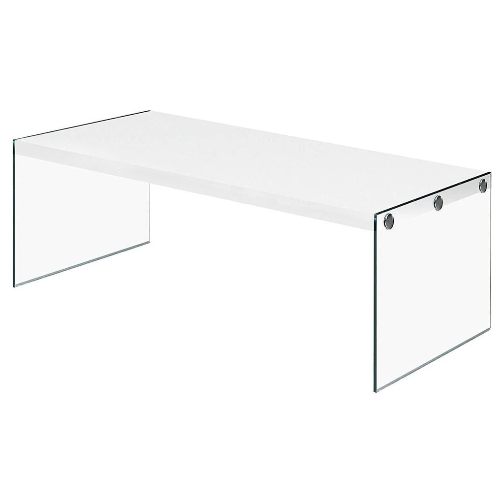 Hivvago White Modern Rectangular Coffee Table with Tempered Glass Legs 2