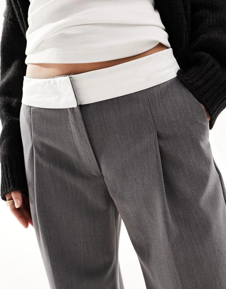 Miss Selfridge Miss Selfridge Petite fold over waistband trouser in grey 2