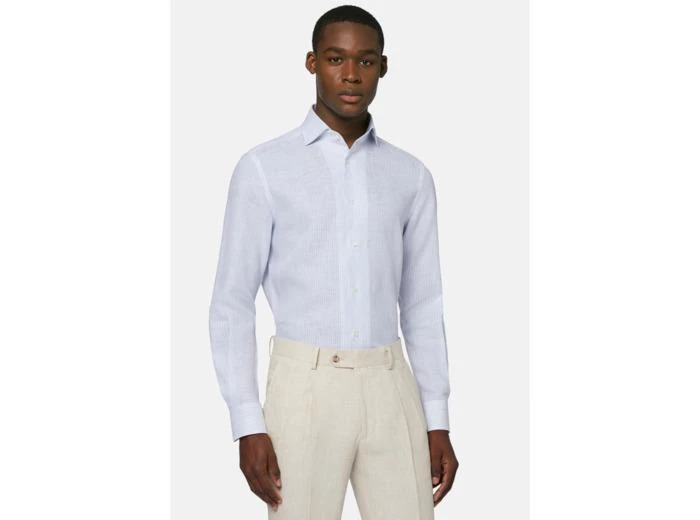 Boggi Milano Chemise À Rayures Bleu Clair En Lin Coupe Droite 1