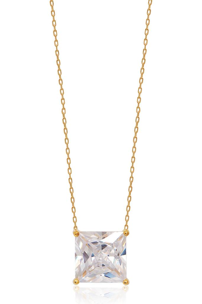 Gabi Rielle Yellow Gold Vermeil Princess-Cut CZ Solitaire Pendant Necklace