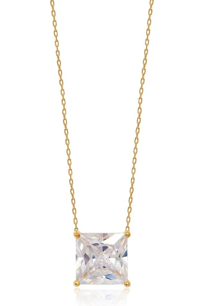 GABI RIELLE Yellow Gold Vermeil Princess-Cut CZ Solitaire Pendant Necklace 1