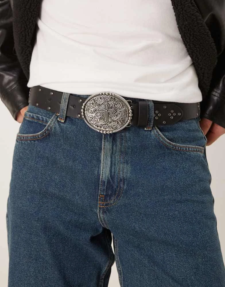 ASOS ASOS DESIGN cross statement buckle belt in black 1
