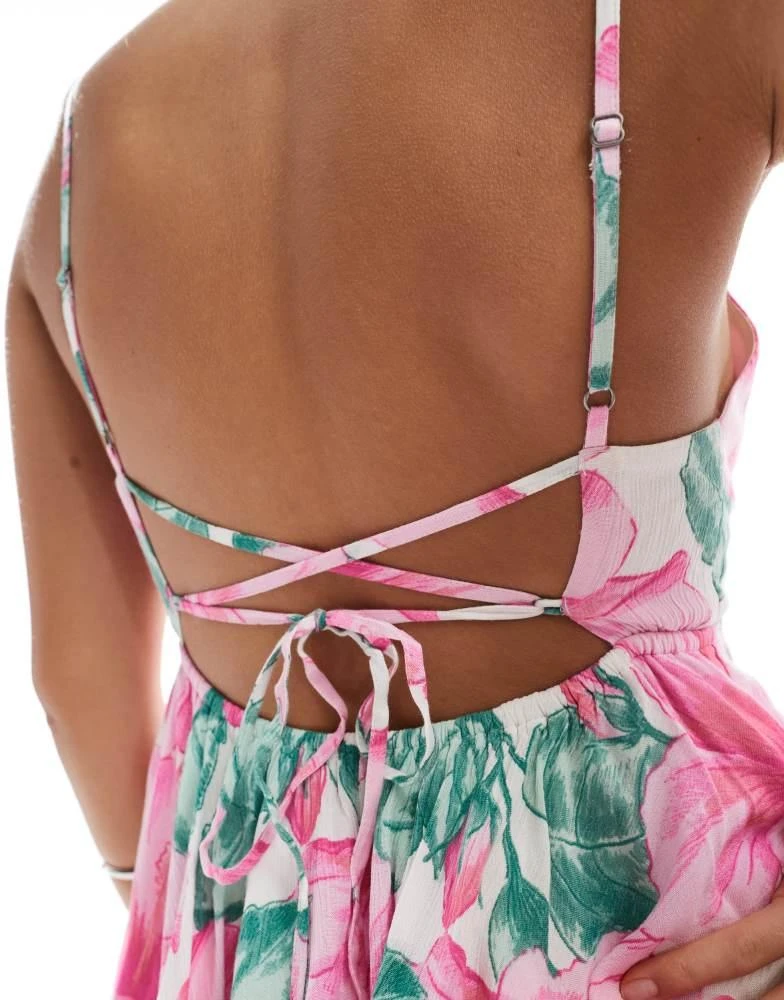 Hollister V-neck spaghetti strap babydoll tiered mini dress in pink ditsy floral