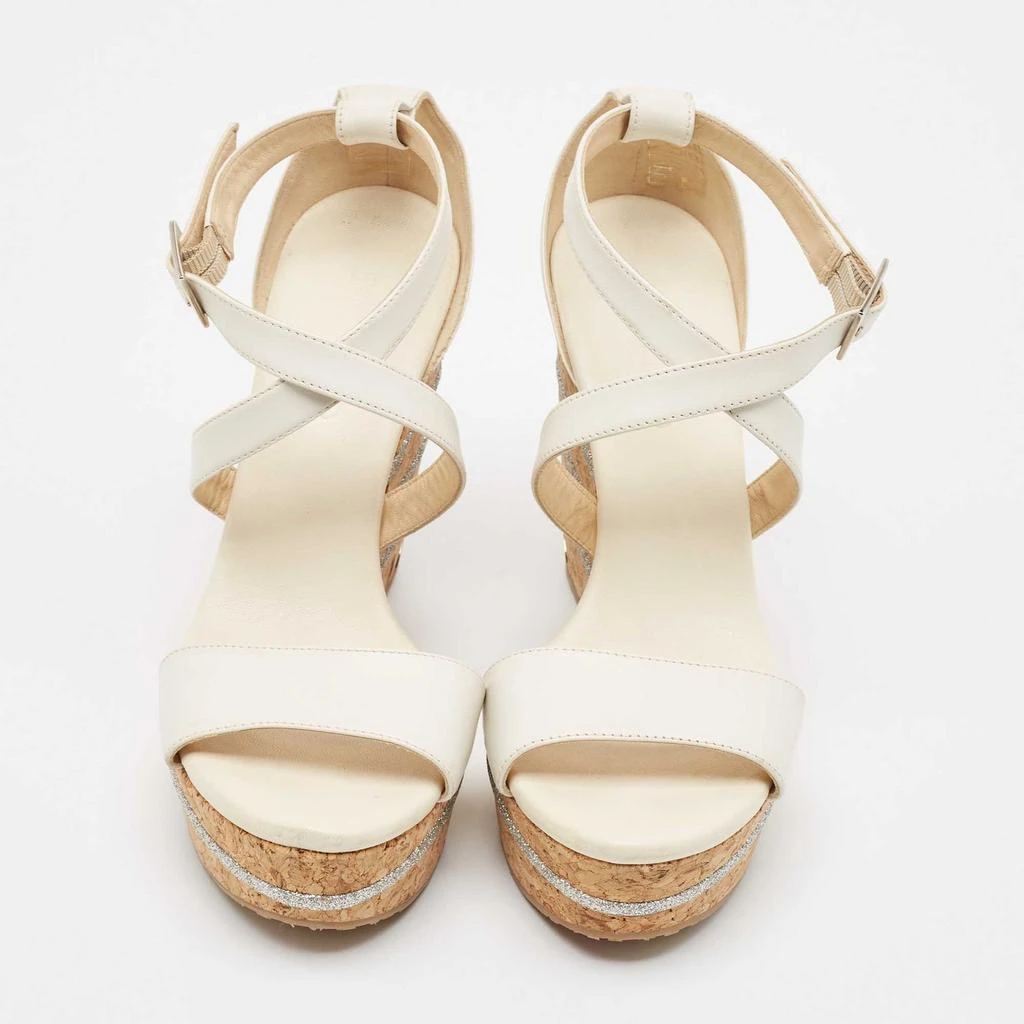 Jimmy Choo Jimmy Choo Cream Leather Wedge Sandals Size 39 3