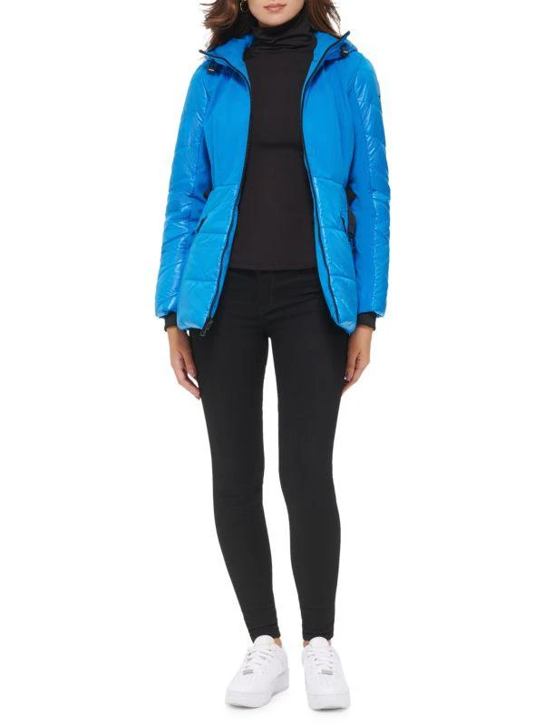 GUESS MIxed Media Belted Hooded Puffer Jacket 5
