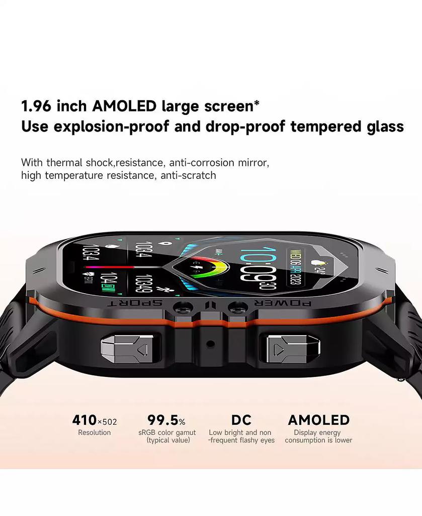 RUXING Smart 1.96'' AMOLED HD Large Screen Smart Watch For Men With Movement Call, Heart rate Blood oxygen Blood pressure monitoring, 1ATM -Blue line