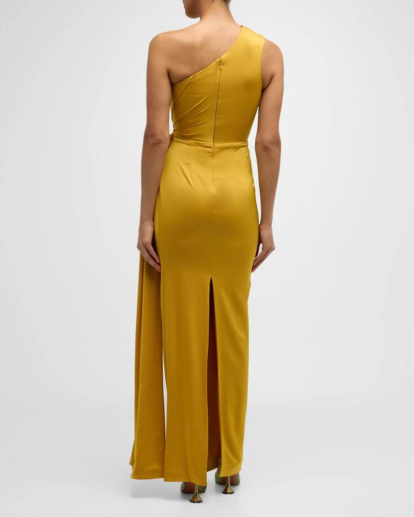 Alex Perry One-Shoulder Twisted Satin Crepe Column Gown 5