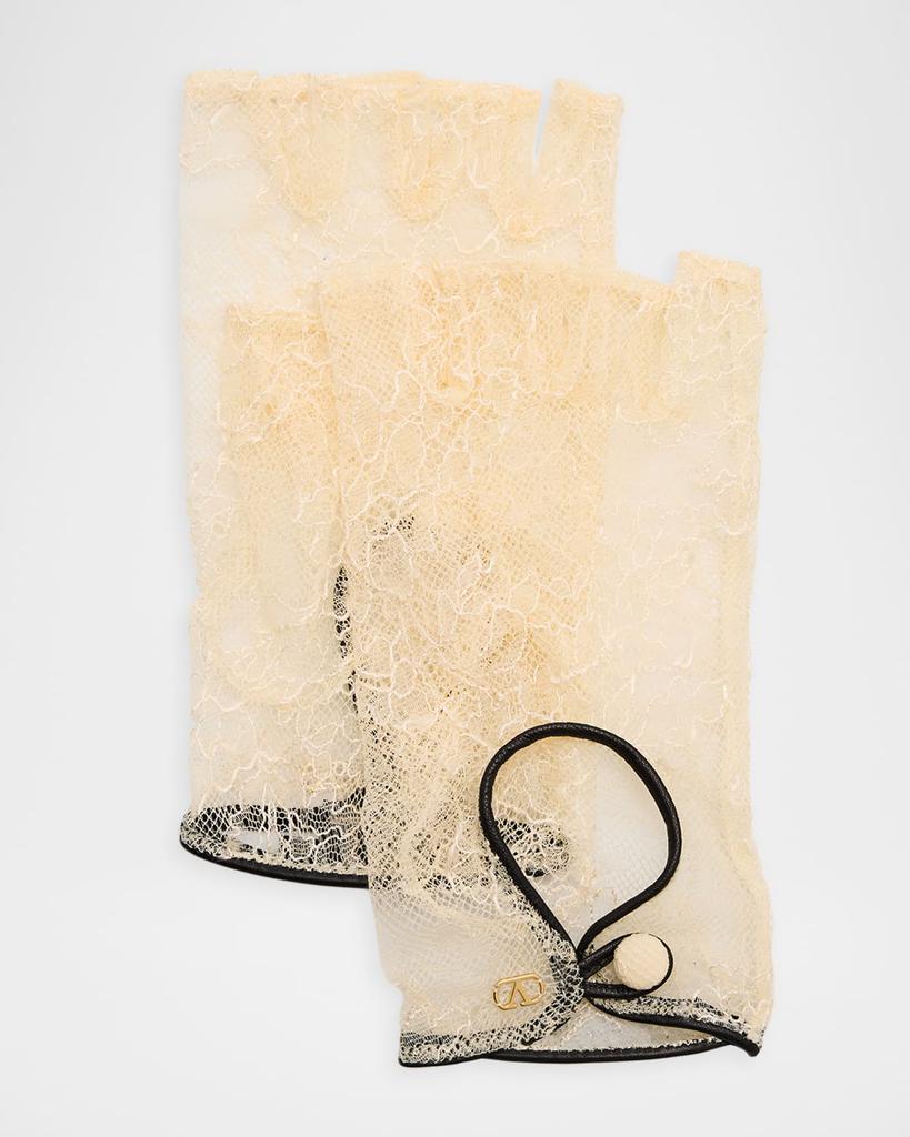 Valentino VLogo Signature Lace & Leather Biker Gloves