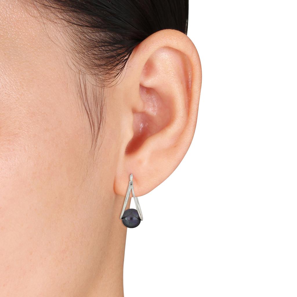 Mimi & Max 8-8.5mm Black Cultured Freshwater Pearl Drop Earrings in 10k White Gold