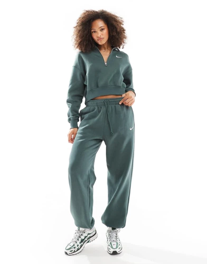 NIKE Nike Phoenix fleece cropped quarter zip sweatshirt in dark green 3
