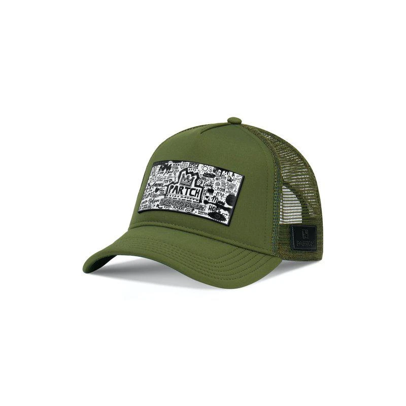 Partch Trucker Hat Kaki Removable Pop Love White/Black Art 1