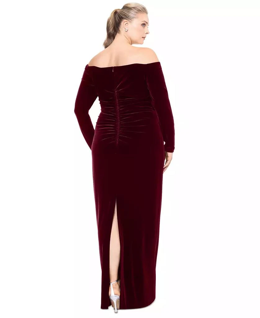 XSCAPE Plus Size Velvet Notch-Neck Off-The-Shoulder Gown 2