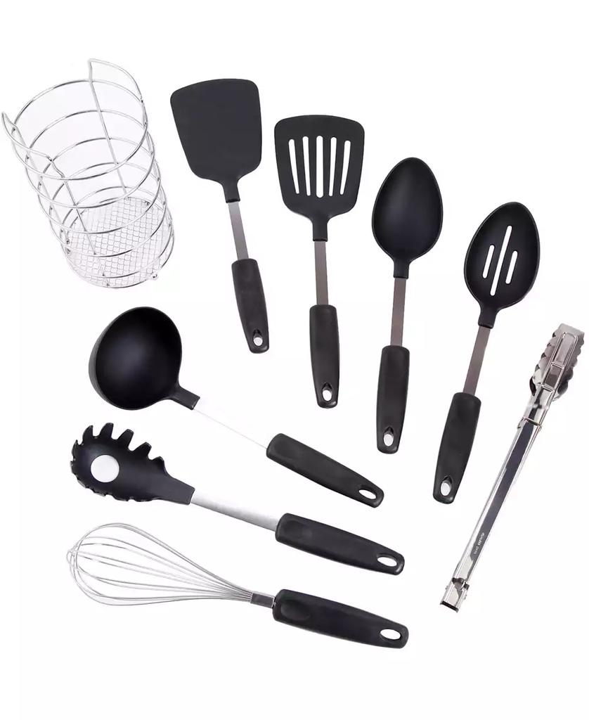 Laurie Gates Chef's Better Basics 9 Piece Utensil Set with Round Shape Wire Caddy