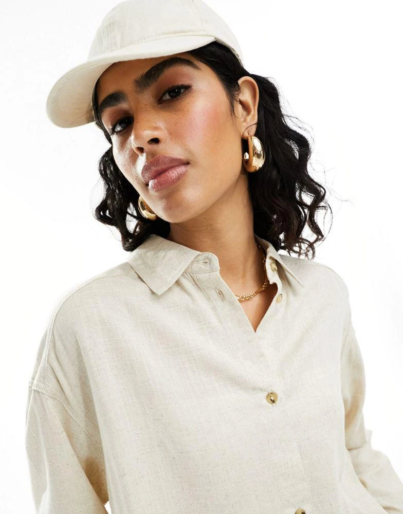 ASOS ASOS DESIGN relaxed shirt with linen in natural 2