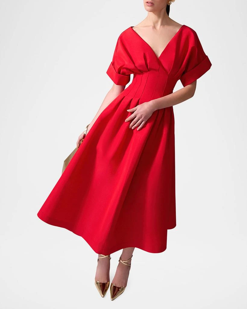 Shop Pleated V-Neck Midi Fit-Flare Dress on Sale at BeyondStyle  Get 61%  Off Pleated V-Neck Midi Fit-Flare Dress with Limited-Time Flash Deals,  Exclusive Discounts, and Special Offers. Enjoy Unbeatable Savings on