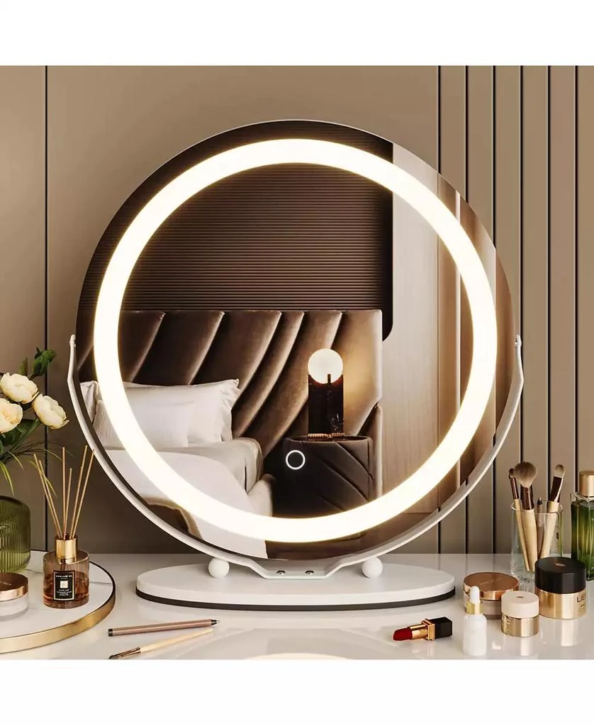 Homfan 19 in Vanity Mirror with Led Lights, Large Round Makeup Mirror with Touch Control and 3 Color Lighting Modes