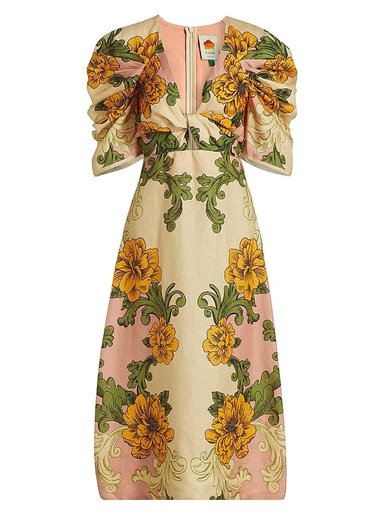 chinese dress ladies Blue Arabesque Floral Midi Dress – FARM Rio main image 0