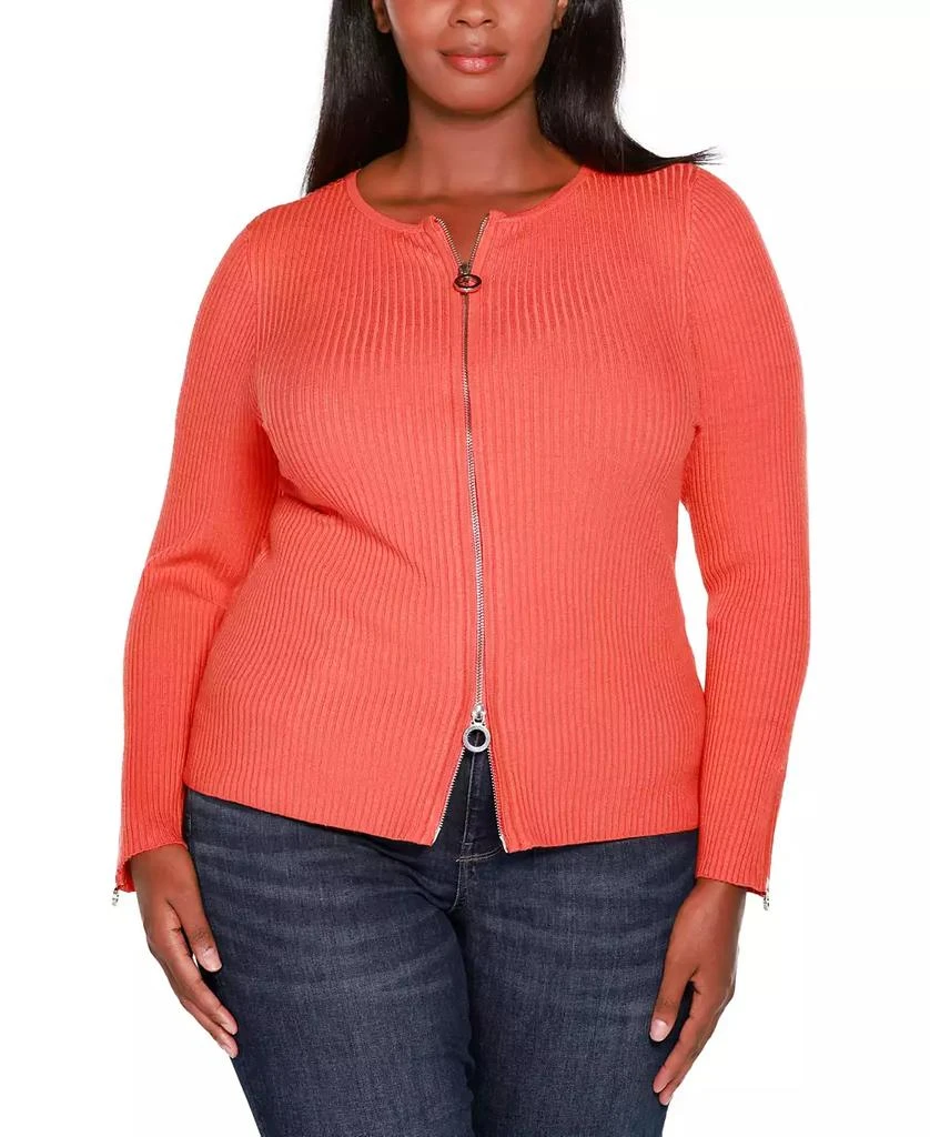 Belldini Plus Size Black Label Ribbed Double-Zip Cardigan Sweater 1