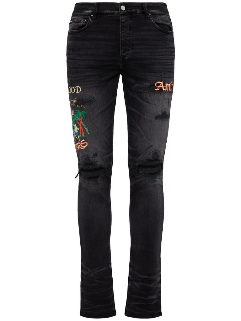 AMIRI Black Leather Bandana Repaired Slim Jeans - Pants