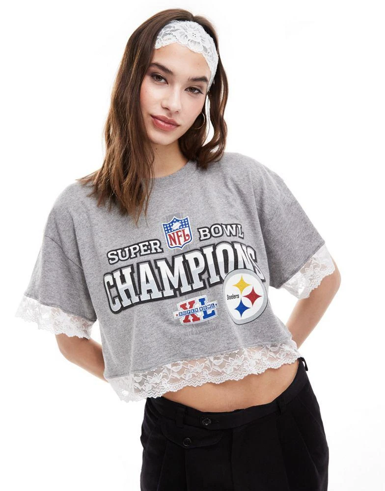 Reclaimed Vintage Reclaimed Vintage Revived x Glass Onion crop sport tee with lace hem 1
