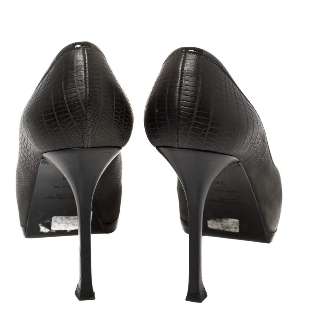 Yves Saint Laurent Saint Laurent Paris Black Lizard Embossed Leather Tribtoo Platform Pumps Size 36 5