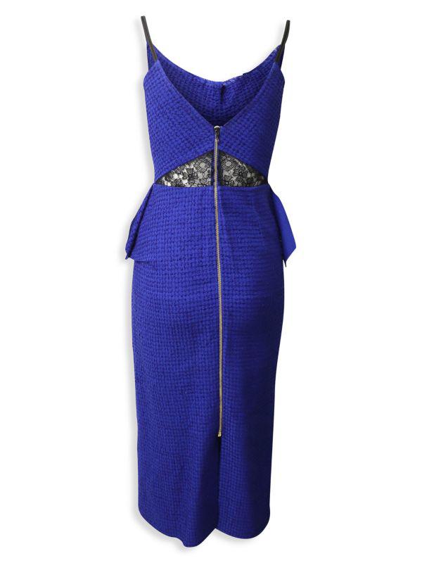 Roland Mouret Roland Mouret Peplum Tweed Midi Dress In Blue Cotton