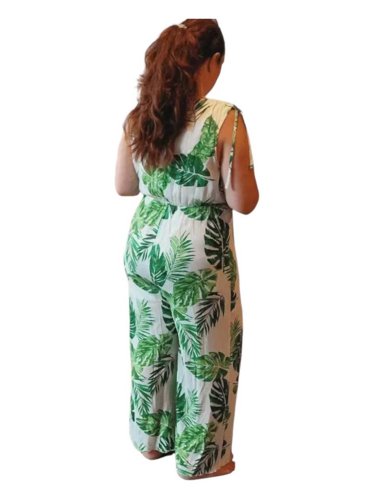 En Creme En Creme - Women's Tropical Leaf Print Jumpsuit
