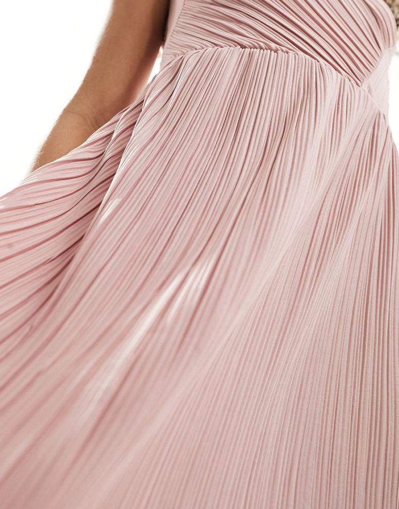 Y.A.S. YAS Bridesmaid plisse one shoulder maxi dress in pink - PINK