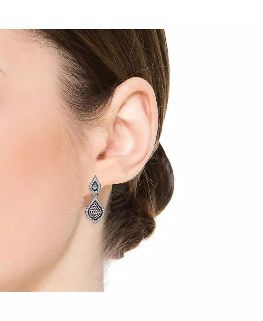 Genevive Sterling Silver Two-Tone with Clear Cubic Zirconia Pear-Shaped Drop Earrings 2