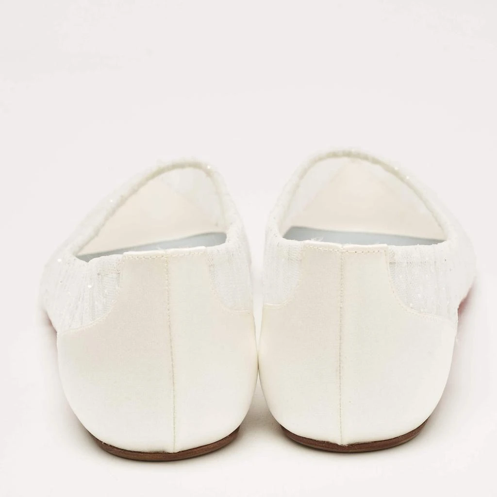 Christian Louboutin Christian Louboutin White Glitter Tulle Fabric and Satin Kate Ballet Flats Size 36.5 5