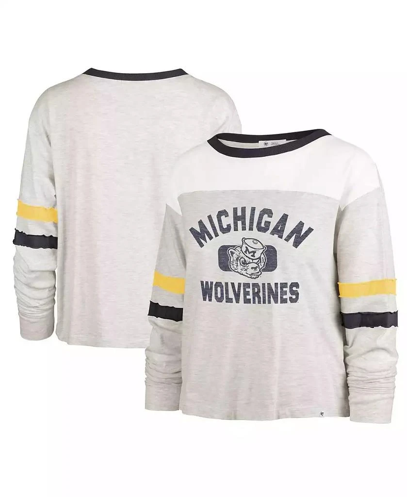 47 Brand Women's Oatmeal Distressed Michigan Wolverines Vault All Class Lena Long Sleeve T-shirt 1
