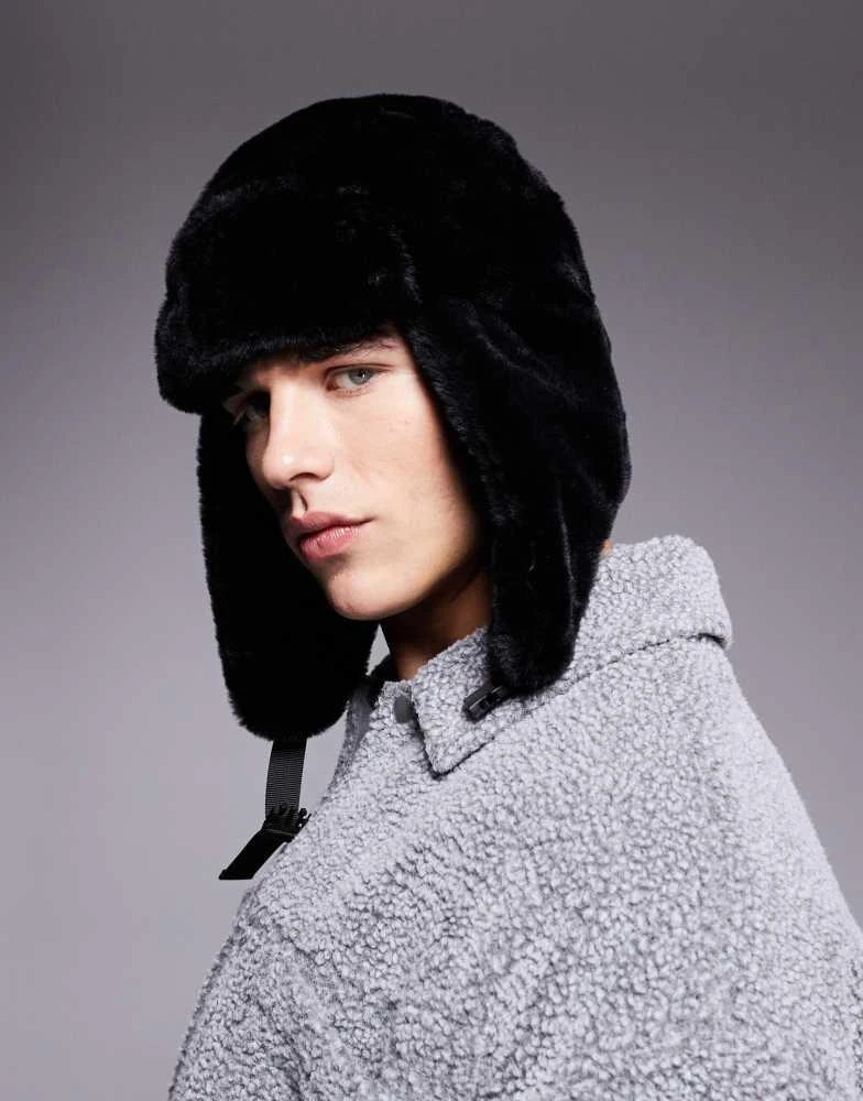 ASOS ASOS DESIGN faux fur trapper hat in black 1