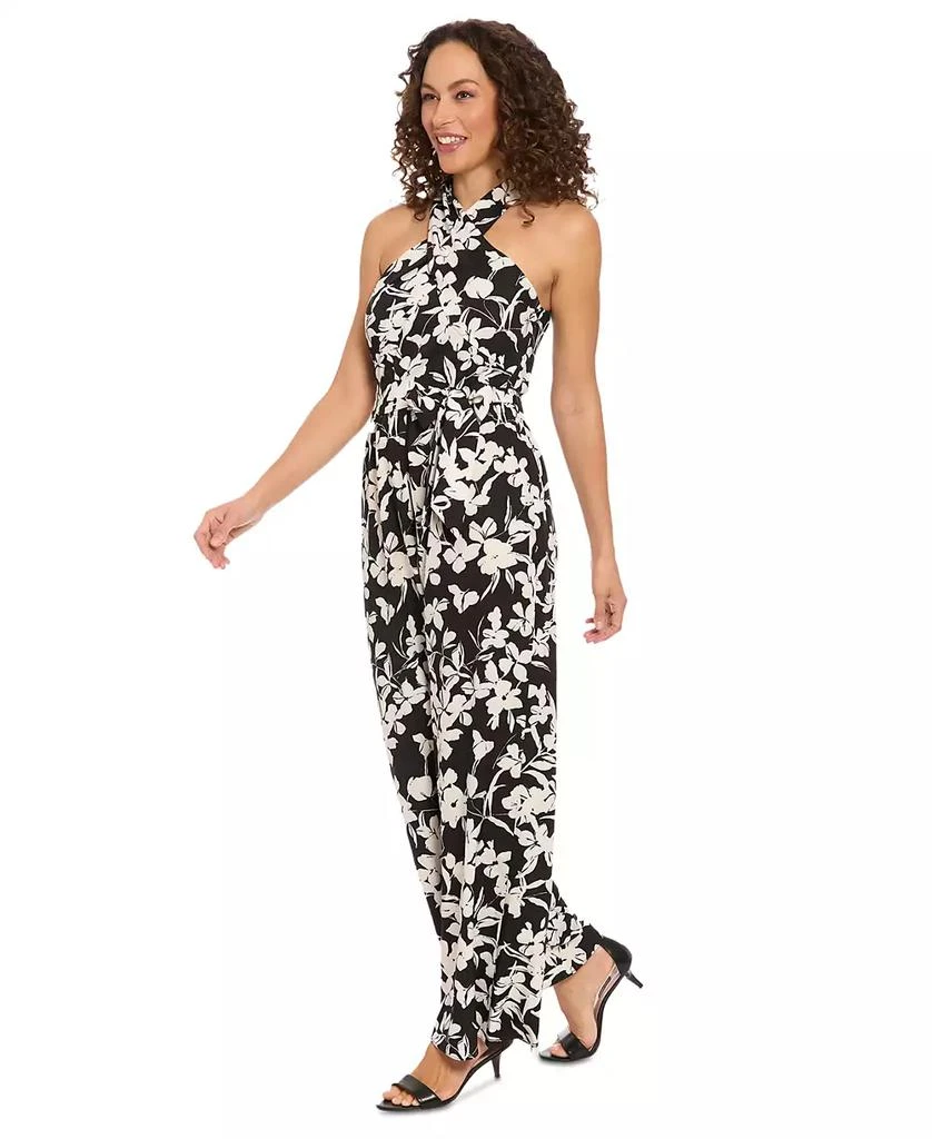 London Times Petite Cross-Neck Tie-Waist Sleeveless Jumpsuit 2
