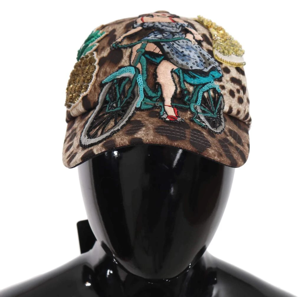 Dolce & Gabbana Dolce & Gabbana Brown Leopard Sequin Sicily Applique Baseball Hat 1