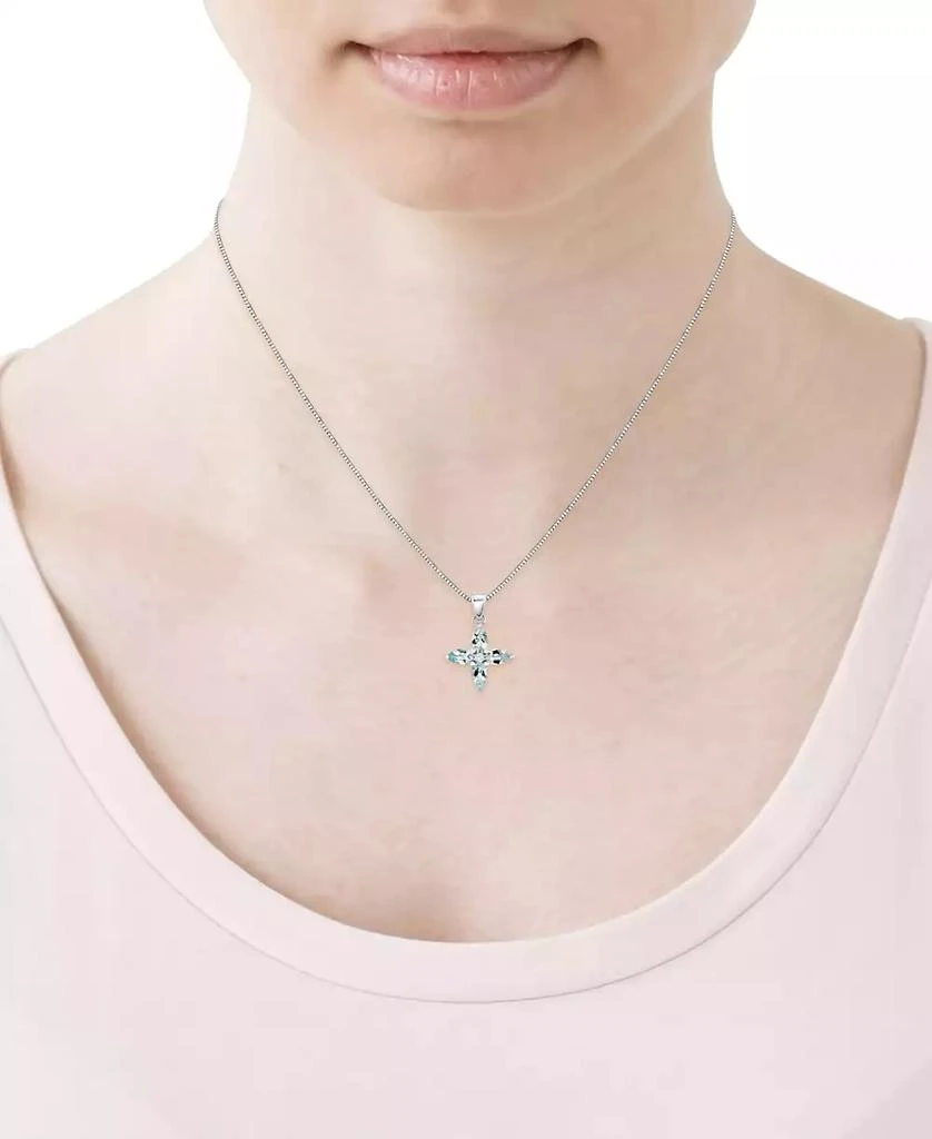 Macy's Aquamarine (3/4 ct. t.w.) & Diamond Accent Flower 18" Pendant Necklace in 14k White Gold 2