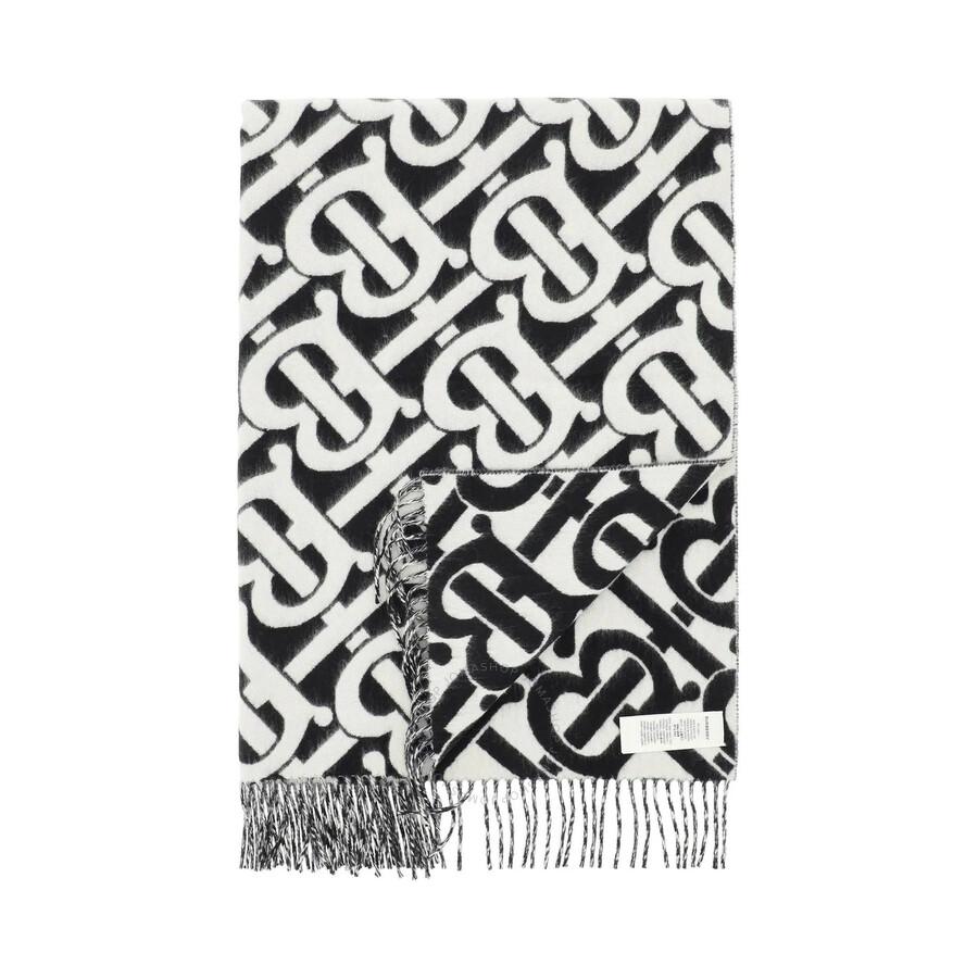 Burberry Black / White Monogram Cashmere Scarf