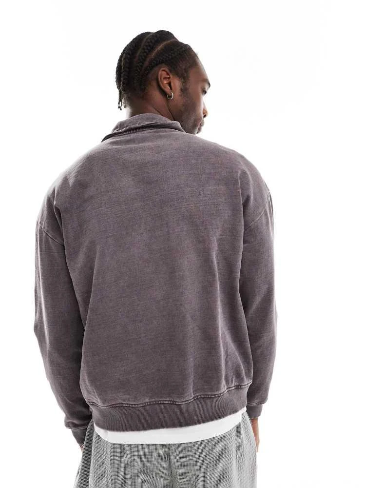 Native Youth Native Youth heavy wash quarter zip sweatshirt in brown 4